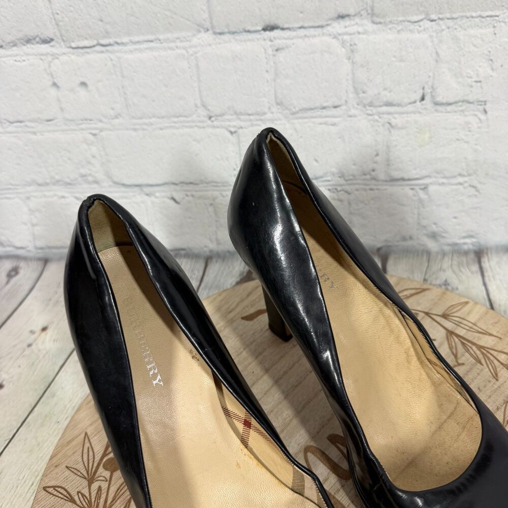 Burberry Black Patent Leather Pumps Heels Women's US 7.5 Nova Check Lined Italy - Picture 10 of 16